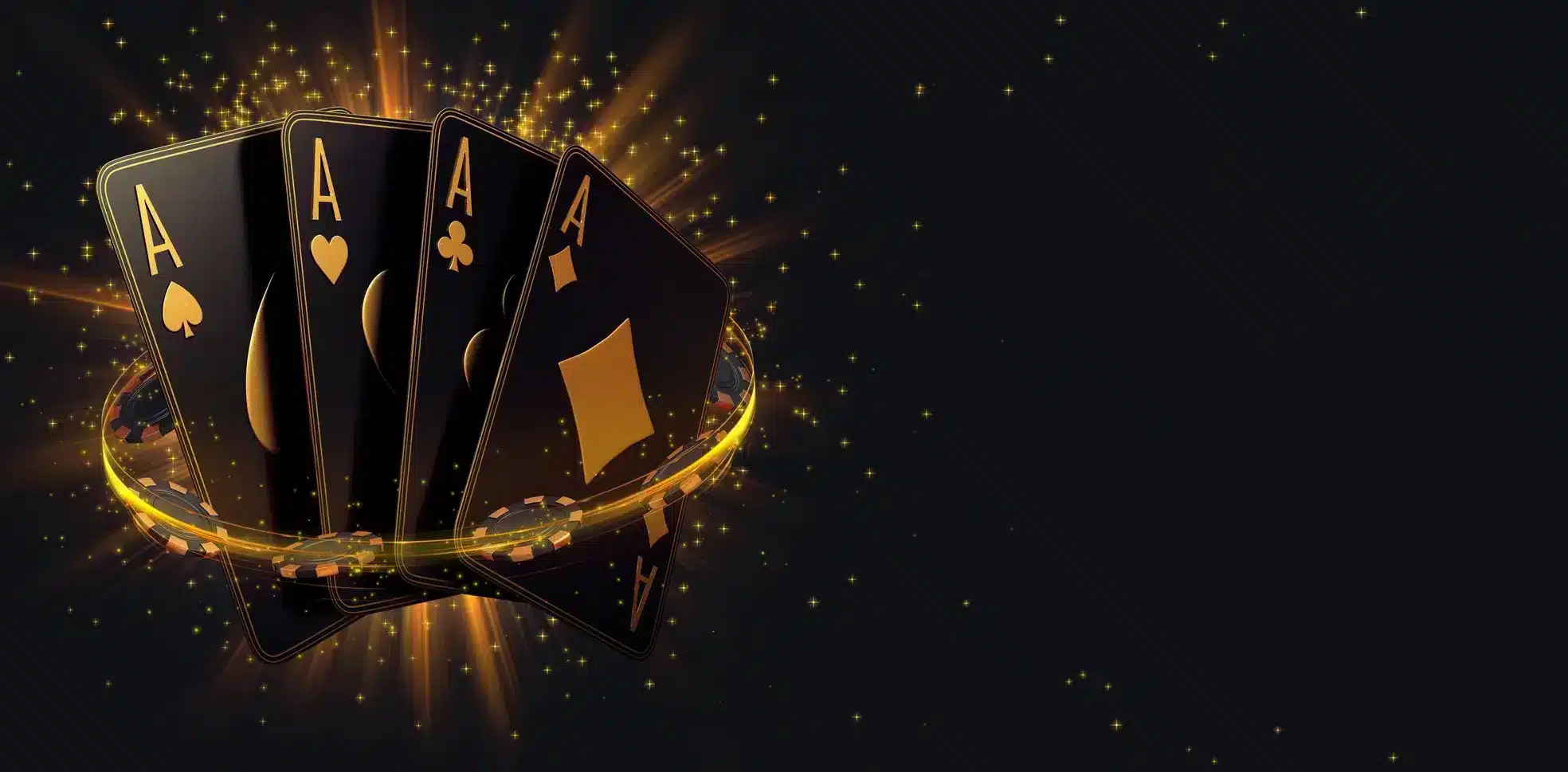 poker graphic of 4 ace cards in black and gold